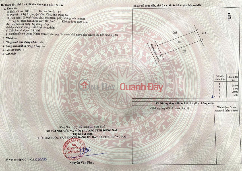 ĐẤT ĐẸP – GIÁ TỐT – CHÍNH CHỦ CẦN BÁN 2 LÔ ĐẤT tại Ấp 2, xã Trị An, huyện Vĩnh Cửu, tỉnh Đồng Nai Niêm yết bán