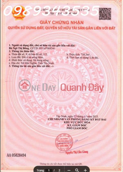 Property Search Vietnam | OneDay | Nhà ở Niêm yết bán Siêu phẩm đất mặt tiền đường nhựa Thị Trấn Hậu Nghĩa, Long An, giá đầu tư