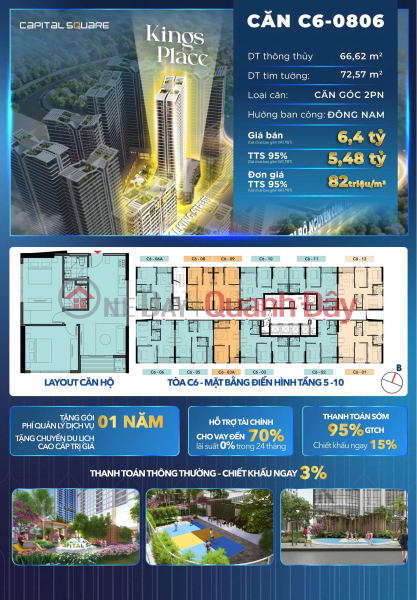 Corner apartment for sale with 2 bedrooms, view of the bustling city center of Capital Square, Da Nang Sales Listings