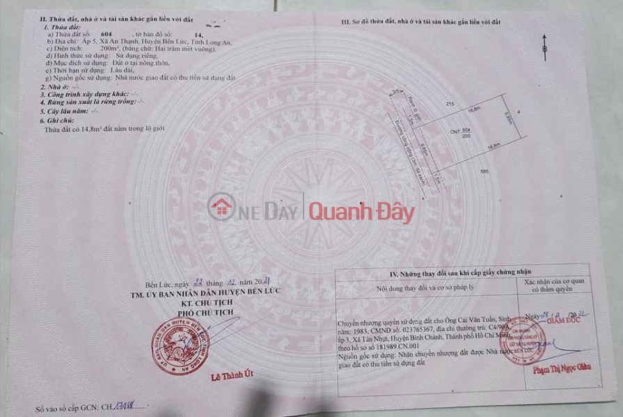 Property Search Vietnam | OneDay | Nhà ở | Niêm yết bán, CHÍNH CHỦ CẦN BÁN NHANH Đất Tại Xã An Thạnh, Bến Lức, Long An