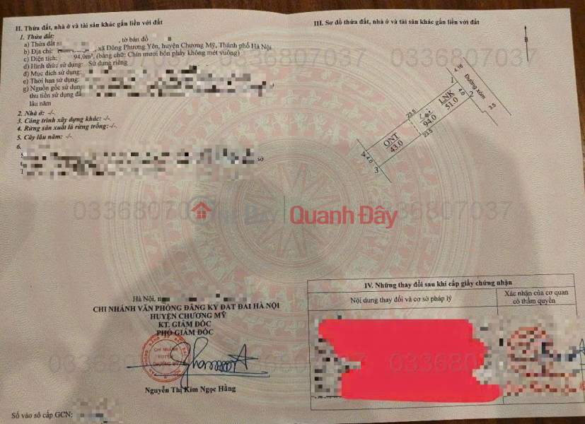 GOOD LOCATION - GOOD PRICE - URGENTLY SELLING A PLOT OF POTENTIAL LAND IN DONG PHONG YEN, CHUONG MY, HANOI Sales Listings