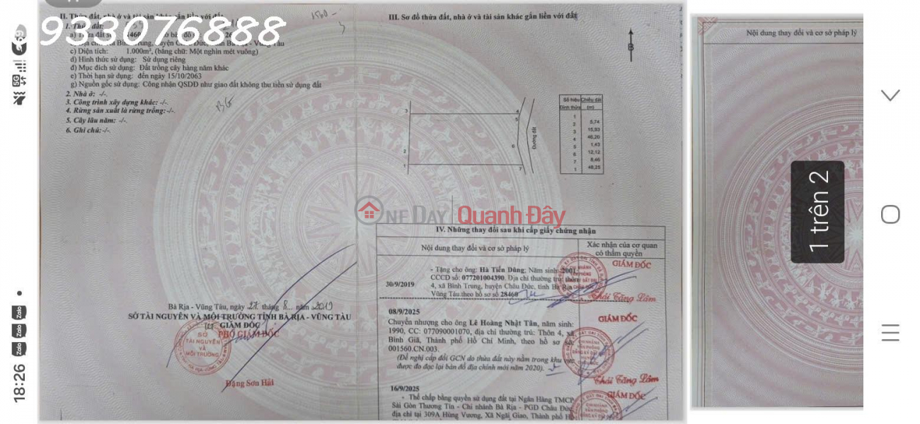 Bán đất tại Bình Trung, Châu Đức, Bà Rịa Vũng Tàu, DT 1.000m2, giá đầu tư Việt Nam | Bán | đ 3 tỷ