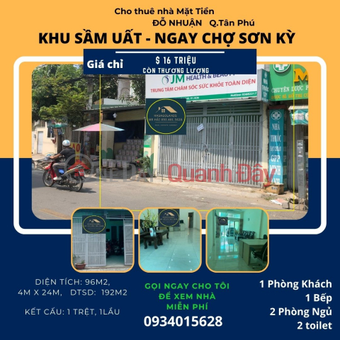 Cho thuê nhà mặt tiền Đỗ Nhuận 96m2, 1 Lầu, 16Triệu - cạnh chợ SƠN KỲ _0