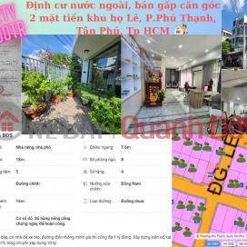 Định cư nước ngoài, bán gấp căn góc 2 mặt tiền khu họ Lê, P.Phú Thạnh, Tân Phú, TP.HCM _0