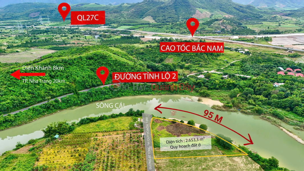 Property Search Vietnam | OneDay | Nhà ở Niêm yết bán Bank định giá 5.1 tỷ bán lỗ 3.8 tỷ. 2653m2 qh full thổ cư 2025. Mặt sông 95m.