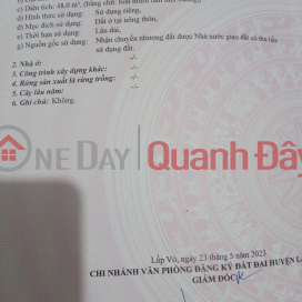 Land for sale, residential plot with Red Book title deed, 48m2, Cai Dau Be Market, Lai Vung, Dong Thap. Price: 550 million VND. _0