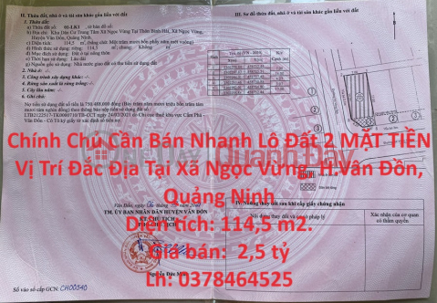 Owner Needs To Quickly Sell Land Lot 2 FRONT FACES Prime Location In Ngoc Vung Commune, Van Don District, Quang Ninh _0