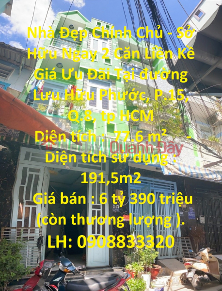 Beautiful House from the Owner - Own 2 Adjacent Apartments with Special Price at Luu Huu Phuoc Street, District 8 Sales Listings