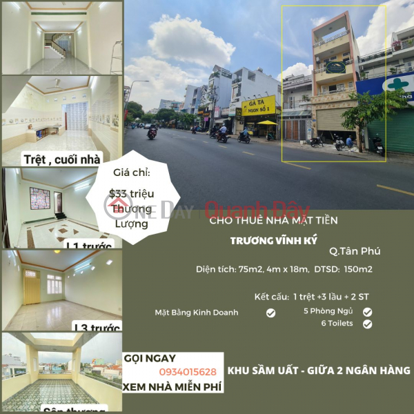 House for rent in front of Truong Vinh Ky, 75m2, 3rd Floor, 2nd Floor, 33 Trieu - Busy Area Rental Listings