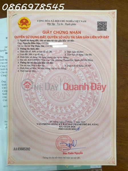 Property Search Vietnam | OneDay | Residential, Sales Listings, Land for sale with house at Tran Cao Van, Da Nang City - Price reduced by 100 million from 3 billion 250 to 3150 million