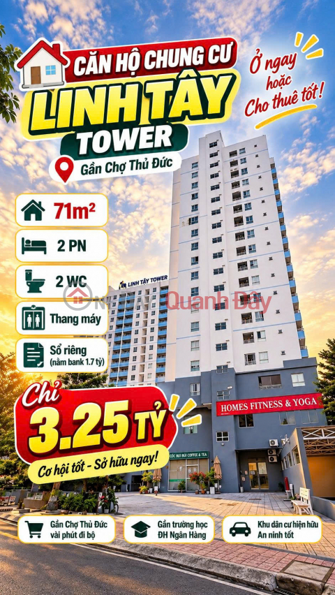Apartment for sale at Linh Tay Tower near Thu Duc Market, 71m2, 2 bedrooms, 2 bathrooms, with title deed, only 3.25 billion VND. _0