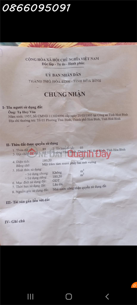 Cần bán nhà tổ 3. Phường Thái Bình. TP. Hòa Bình _0