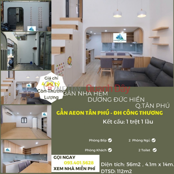 CỰC ĐẸP- Bán nhà Hẻm Dương Đức Hiền 56m2, 1Lầu, 4.89tỷ, TẶNG NỘI THẤT Niêm yết bán