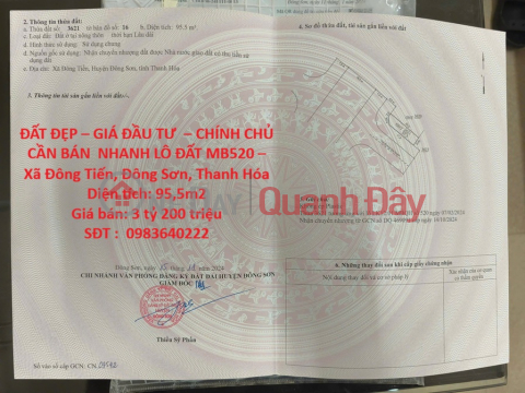 ĐẤT ĐẸP – GIÁ ĐẦU TƯ – CHÍNH CHỦ CẦN BÁN NHANH LÔ ĐẤT MB520 – Xã Đông Tiến, Đông Sơn, Thanh Hóa _0