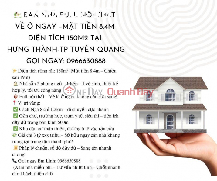 House for sale, fully furnished, 8.4m frontage, area 150m2, Hung Thanh, Tuyen Quang city Sales Listings