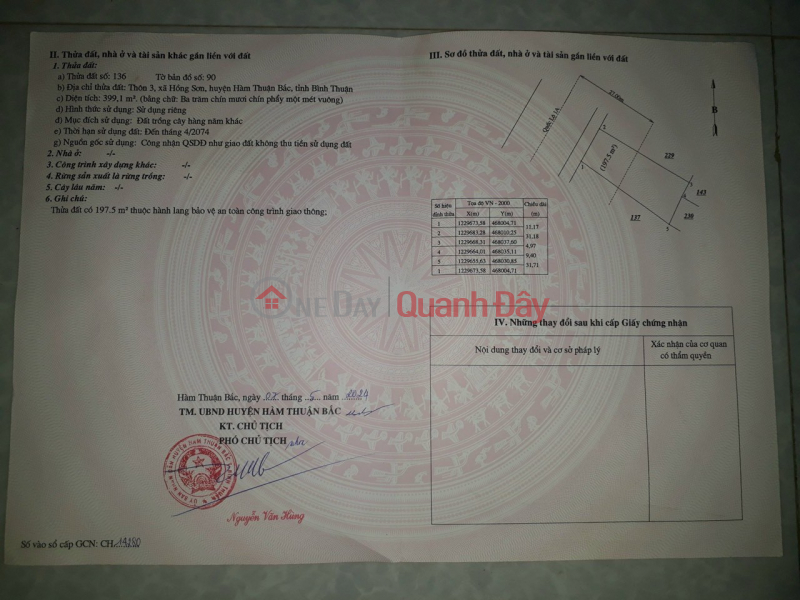 BEAUTIFUL LAND - GOOD PRICE - QUICK SALE OF LAND Hong Son Commune - Ham Thuan Bac District (On National Highway 1A - Near the market),Vietnam Sales đ 3 Billion