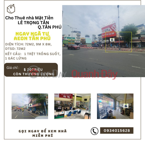 SỐC- Cho thuê nhà mặt tiền Lê Trọng Tấn 72m2, 20Triệu-NGAY NGÃ TƯ _0