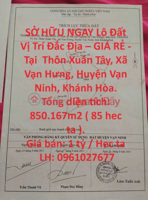 OWN NOW A Lot Of Land In Prime Location - CHEAP PRICE - In Van Hung Commune, Van Ninh District, Khanh Hoa _0