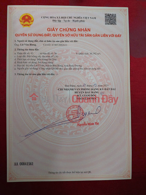 LÔ ĐẤT SIÊU ĐẸP - GIÁ TỐT - Cần Bán Gấp Lô Đất Mặt Tiền Vị Trí Tại Huyện Bàu Bàng, Tỉnh Bình Dương _0