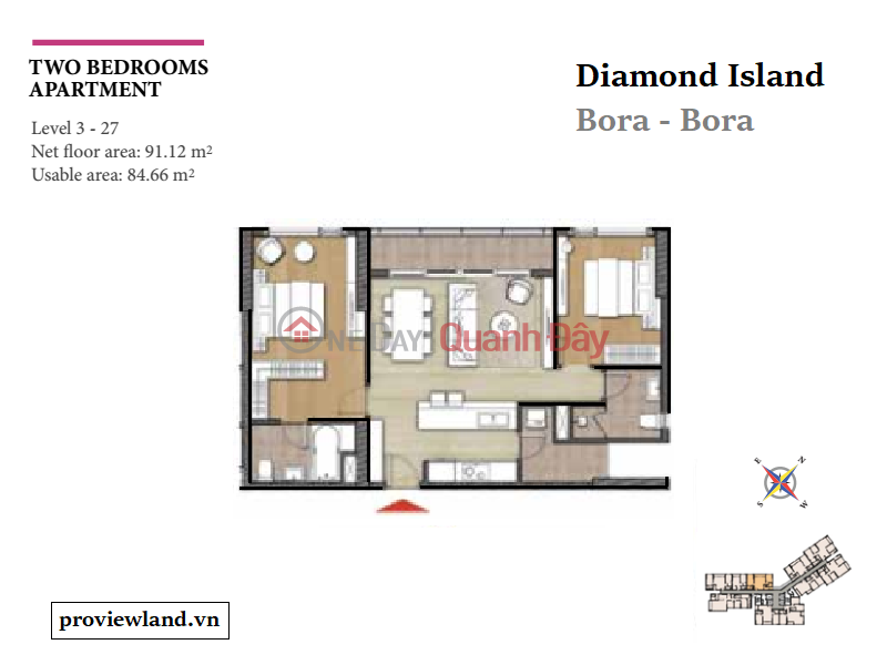 Cho thuê căn hộ Diamond Island 91m2 full nội thất với 2 phòng ngủ