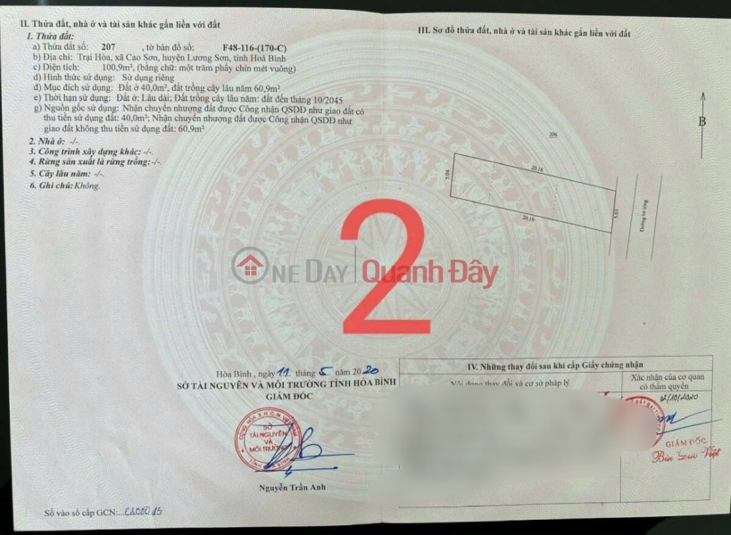 đ 10 Million CHEAPEST LAND LOT ON THE MARKET 100.9M2 IN LUONG SON-HOA BINH