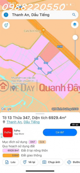 Property Search Vietnam | OneDay | Nhà ở, Niêm yết bán Bán đất 6929,4m2 tại Đường 1/DT744, Ấp Bến Tranh, Xã Thanh An, Huyện Dầu Tiếng, Tỉnh Bình Dương.