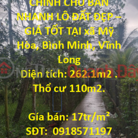 OWNER FAST SELLING BEAUTIFUL LOT OF LAND - GOOD PRICE IN My Hoa commune, Binh Minh, Vinh Long _0