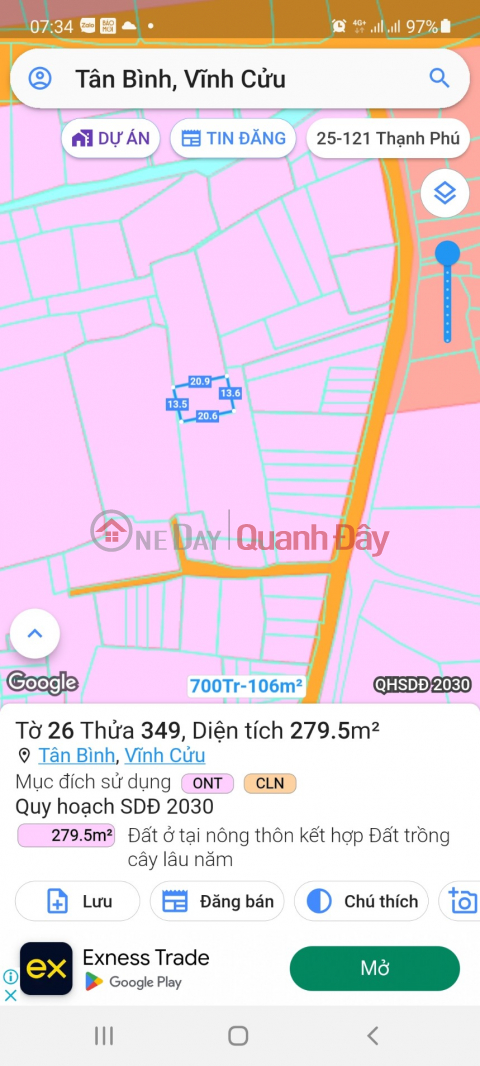 ĐẤT NGỘP BÁN NHANH 300m2 đất xây biệt thự vườn xã Tân Bình,Vĩnh Cửu _0