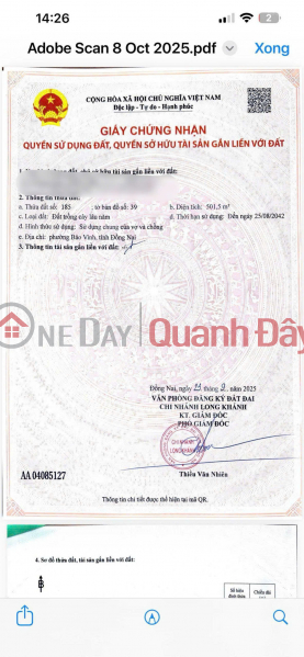 Property Search Vietnam | OneDay | Nhà ở Niêm yết bán, CHỈ 750TR SỞ HỮU NGAY 500M2 ĐẤT CHÍNH CHỦ MẶT TIỀN OTO TRÁNH TẠI BẢO VINH-LONG KHÁNH