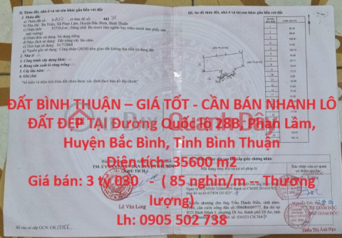 ĐẤT BÌNH THUẬN – GIÁ TỐT - CẦN BÁN NHANH LÔ ĐẤT ĐẸP TẠI Đường Quốc lộ 28B, Phan Lâm, Huyện Bắc Bình _0