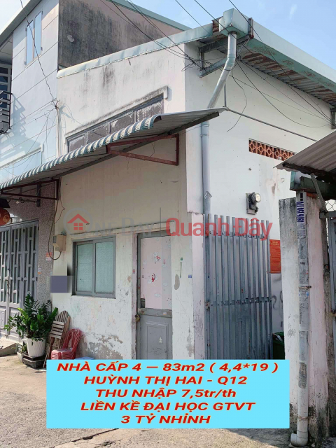 Nhà cấp 4 , 83m2 Huỳnh Thị Hai Q12, thu nhập 7,5tr/th ,liền kề Đại Học GTVT, 3 tỷ nhỉnh 0932030061 _0
