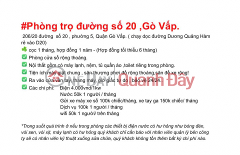 Affordable room for rent, ready to move in, in Ward 5, Go Vap District. _0