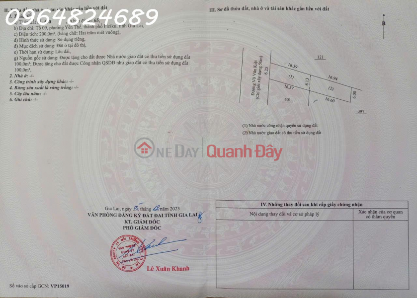 Property Search Vietnam | OneDay | Residential | Sales Listings Selling a prime plot of land on Vo Van Kiet Street, Thong Nhat Ward, Pleiku City, area 842m2, ideal for investment.