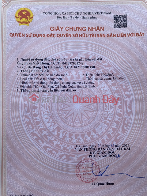 OWNER URGENTLY NEEDS TO SELL A BEAUTIFUL PLOT OF LAND AT A GOOD PRICE – Xuan Vien Commune, Nghi Xuan District, Ha Tinh Province _0