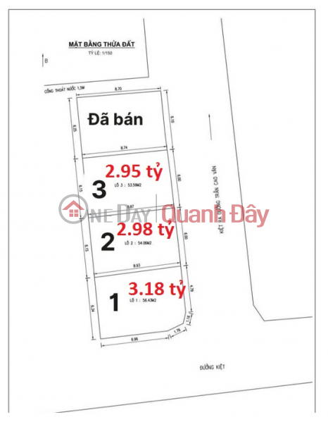 đ 3.18 Billion ► 2-sided land, 6m wide alley, near Ky Dong market, car parking, 57m2, 6m wide, airy, 3.18 billion