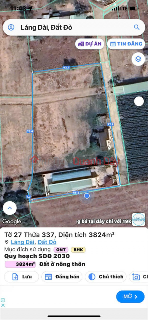 Bán ĐẤT CHÍNH CHỦ - GIÁ TỐT - 3824M2 giá 6,2 tỷ Tại Láng Dài, Đất Đỏ, Bà Rịa Vũng Tàu _0