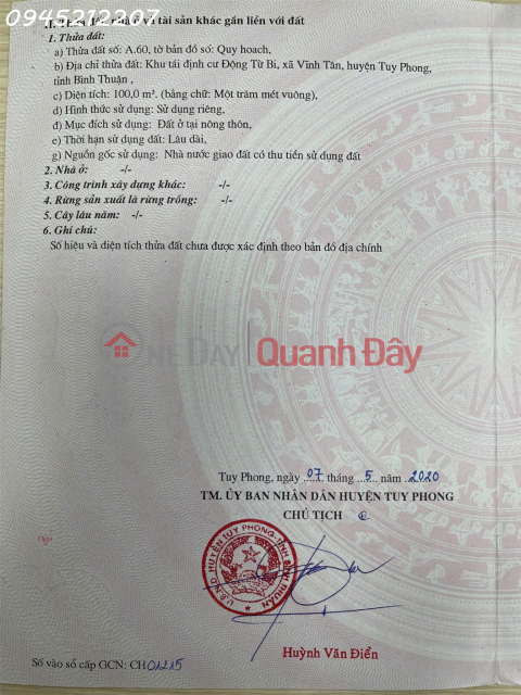 Selling a beautiful plot of land in Vinh Tan, Tuy Phong, Binh Thuan, area 100m2, price 800 million VND. _0