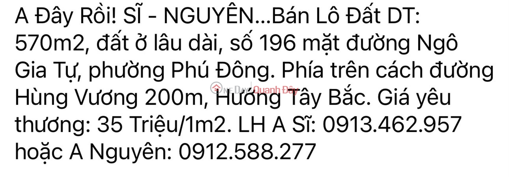 OWNER Needs to Sell LAND LOT Beautiful Location At 196 Ngo Gia Tu, Phu Dong Ward, Tuy Hoa City, Phu Yen Province. Sales Listings
