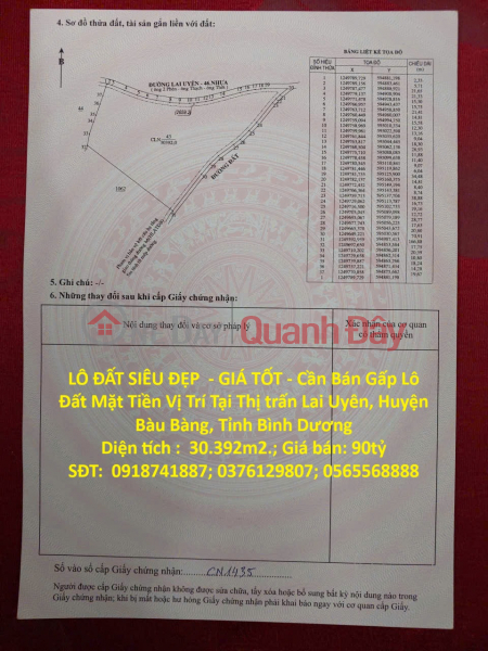 LÔ ĐẤT SIÊU ĐẸP - GIÁ TỐT - Cần Bán Gấp Lô Đất Mặt Tiền Vị Trí Tại Huyện Bàu Bàng, Tỉnh Bình Dương Niêm yết bán
