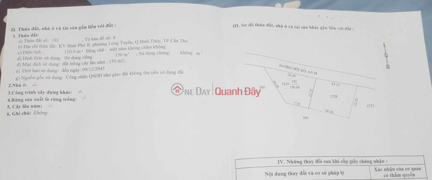 LAND FOR SALE ONLY 300M FROM BA BO MARKET, Long Tuyen Ward, Binh Thuy District, Can Tho City Vietnam Sales, ₫ 1.7 Billion