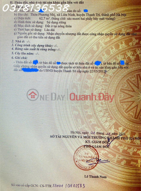 Bán 163m2 đất ở. Mặt tiền đường nhựa 6m, ngang 12.5m Xã Liên Ninh,Thanh Trì.(Tặng xe ô tô) _0