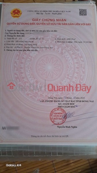 Property Search Vietnam | OneDay | Nhà ở | Niêm yết bán | cần bán gấp đất phú lý vĩnh cửu có thổ cư để trả nợ