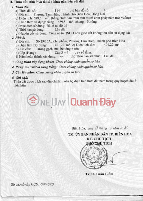 SỞ HỮU ĐẤT ĐẸP 689,5 m2 chính chủtại Phường Tam Hiệp - Thành Phố Biên Hòa - Tỉnh Đồng Nai _0