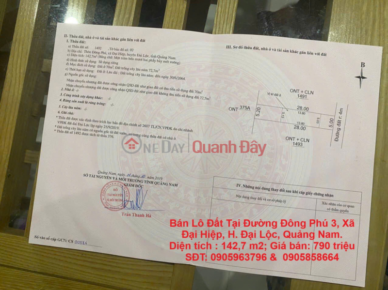 HOT ! HOT ! HOT ! OWNER NEEDS TO SELL A Plot Of Land At Dong Phu 3 Street, Dai Hiep Commune, Dai Loc District, Quang Nam. Sales Listings
