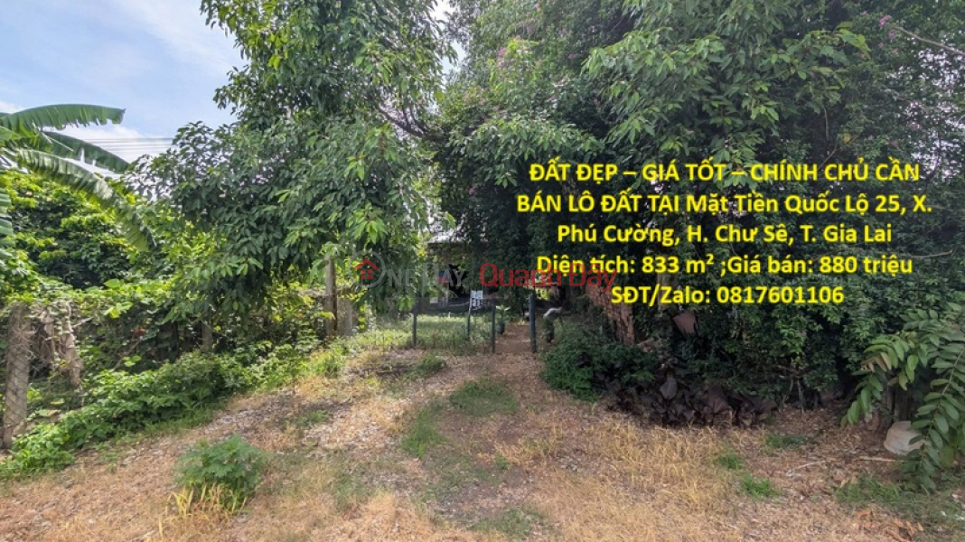 ĐẤT ĐẸP – GIÁ TỐT – CHÍNH CHỦ CẦN BÁN LÔ ĐẤT TẠI Mặt Tiền Quốc Lộ 25, X. Phú Cường, H. Chư Sê, T. Gia Lai Niêm yết bán