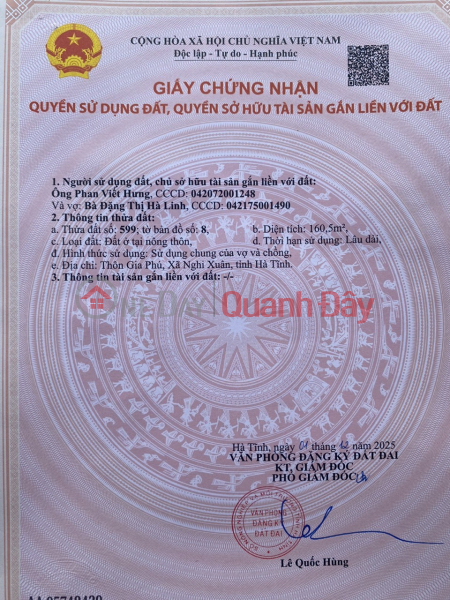OWNER URGENTLY NEEDS TO SELL A BEAUTIFUL PLOT OF LAND AT A GOOD PRICE – Xuan Vien Commune, Nghi Xuan District, Ha Tinh Province Sales Listings
