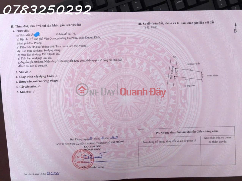 OWNER NEEDS TO SELL A BEAUTIFUL PLOT OF LAND IN VAN QUAN, DA PHUC, DUONG KINH, HAI PHONG, Vietnam, Sales, đ 2.3 Billion