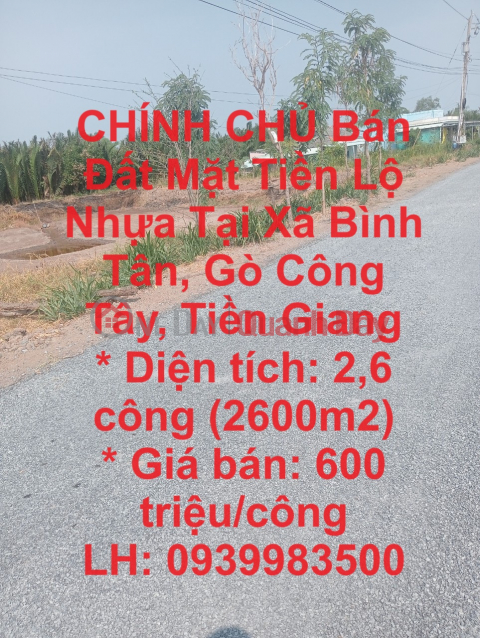 CHÍNH CHỦ Bán Đất Mặt Tiền Lộ Nhựa Tại Xã Bình Tân, Gò Công Tây, Tiền Giang _0