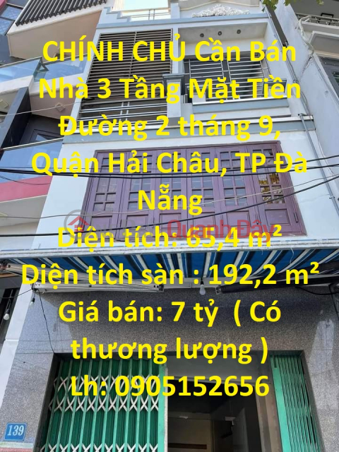 CHÍNH CHỦ Cần Bán Nhà 3 Tầng Mặt Tiền Đường 2 tháng 9, Quận Hải Châu, TP Đà Nẵng _0