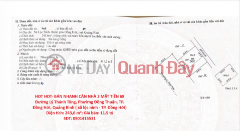 HOT HOT - QUICK SALE: HOUSE WITH 2 FRONTAGES on Ly Thanh Tong Street, Dong Hoi City, Quang Binh Province - NEAR THE PROVINCIAL CENTRAL STADIUM _0
